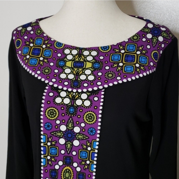 Tibi Jewel Panel Shift Dress Scuba Luxury Black Purple Mini - Picture 5 of 14
